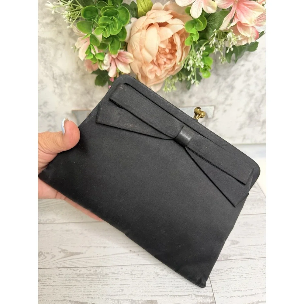 Vintage 1960s L & M Spotlite Black Satin Purse w Matching Coin Bag Evening Bag